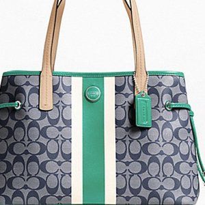 COACH Striped Satchel Carryall Tote 3 Compartments